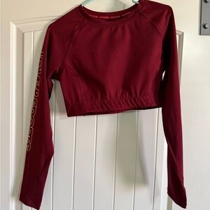 Women's Maroon Long Sleeve Crop Top